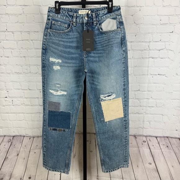 Current/Elliot The Boy Genius Mid Rise Straight Leg Jeans Patchwork Size 26 - Picture 1 of 9